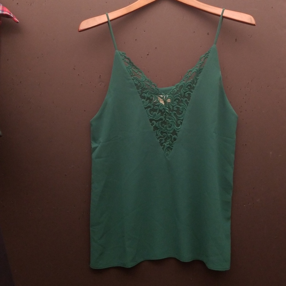 New GREEN LACE chiffon spaghetti strap tank top - Picture 1 of 5
